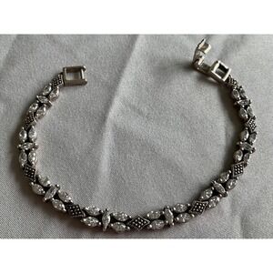 925 CFJ Thai Sterling silver marcasite + clear stone tennis bracelet Vintage